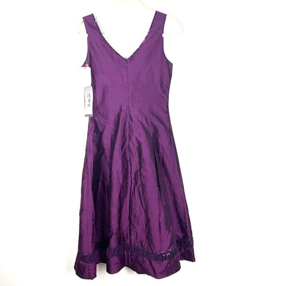 NWT Dupioni Silk Purple Dress Sz S Beaded Whimsygoth Victorian Glam Edwardian - Picture 2 of 10